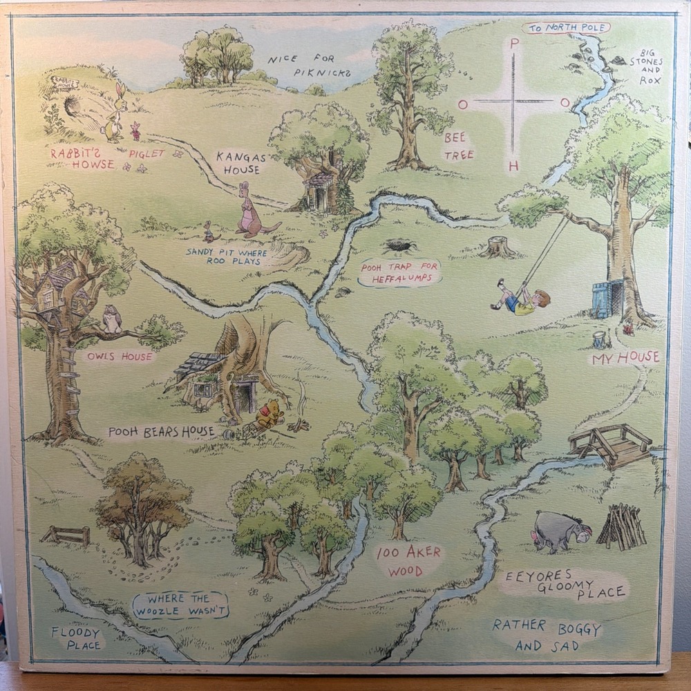 Hallmark Hundred Acre Wooden Winnie The Pooh Map Art, 15"x15", 2 Minor Flaws